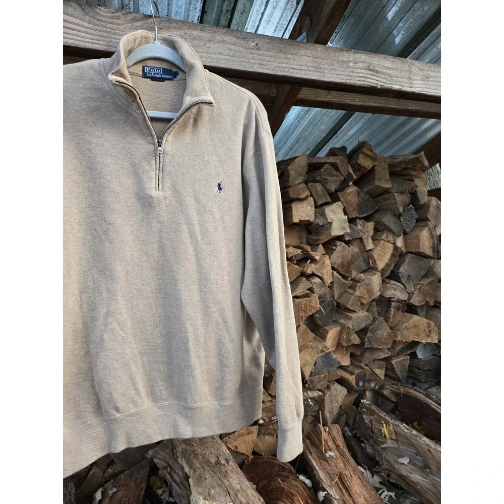 Vintage Polo Ralph Lauren Quarter Zip  Cotton Jumper Sweater Men's Size Large